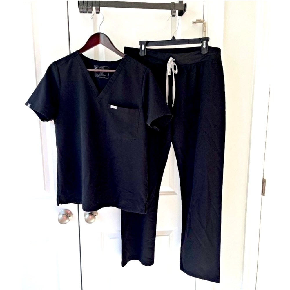 FIGS Black Scrub Set Livingston pants LTall Technical Collection Catrina top XL